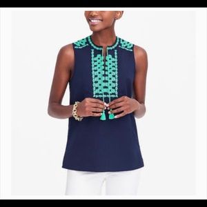 J. Crew embroidered top with tassels